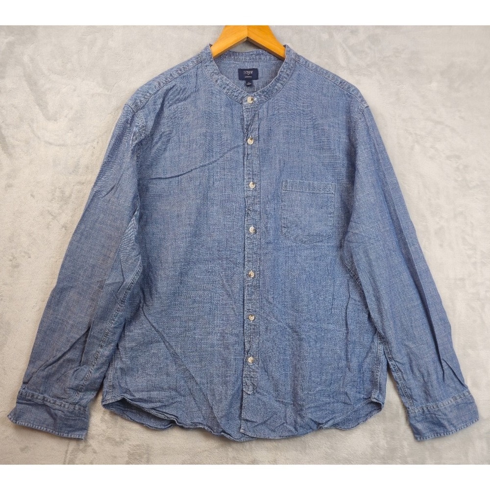 J Crew Shirt Mens Blue XL Chambray Denim Button Up Pocket Blade Collar